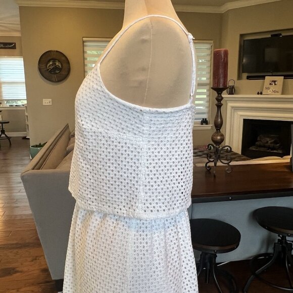 Ann Taylor Loft Dress Women's 6 White Eyelet Cotton Lined Sleeveless Adjustable - Picture 7 of 12